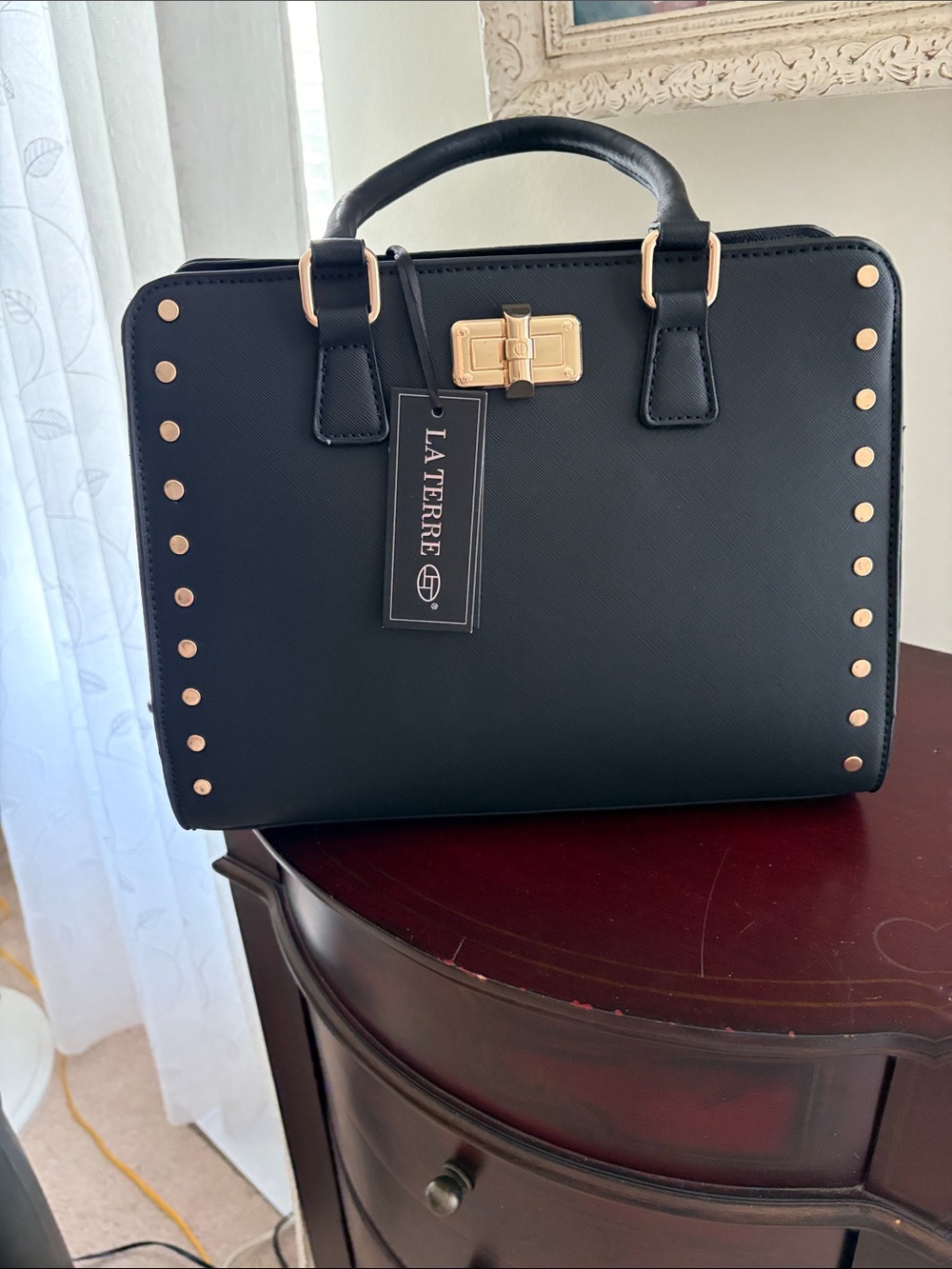 Black Studded Satchel Bag
